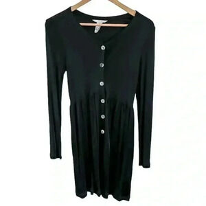 GRAZIA'LLIANI Sleepwear Black Button Front Long‎ Sleeve Nightgown